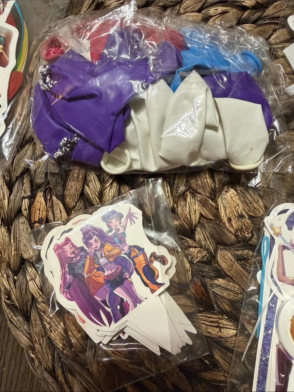 Purple and Blue Birthday Party Supplies Pack - Character Cake Toppers & Balloons